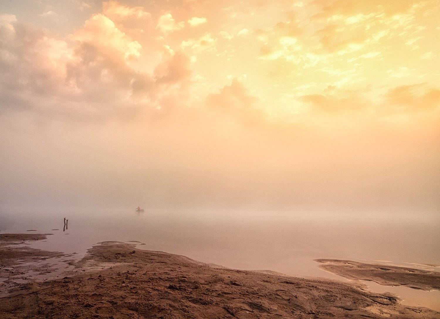 туман, река, восход, облака, лето, отражение, Пушкарев Николай