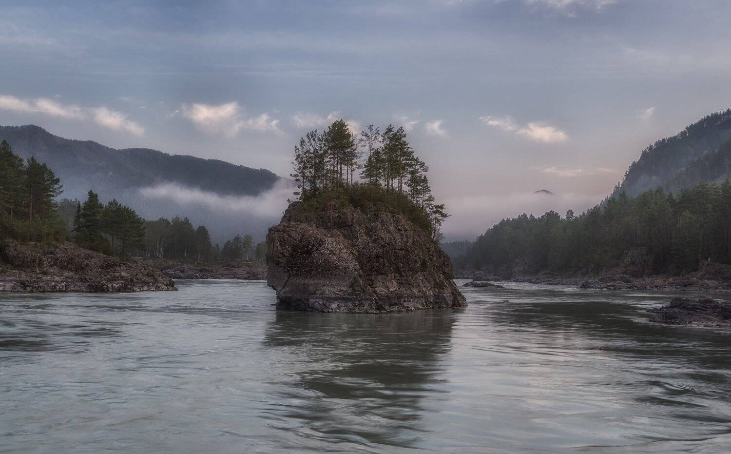 Река, рассвет, утро, скалы, Алтай, Павел Попов