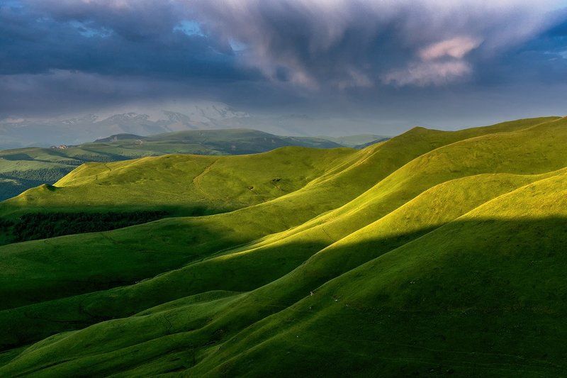 Кавказский бархат и Эльбрус в облаках фото превью