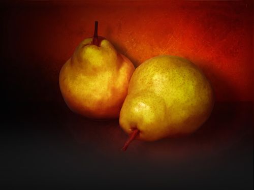 still life with yellow pears