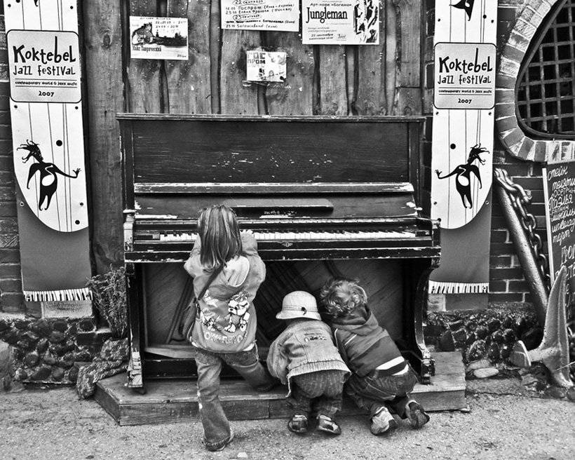 дети, пианино, улица, музыканты, ч/б, коктебель, фестиваль, жанр,, Надежда