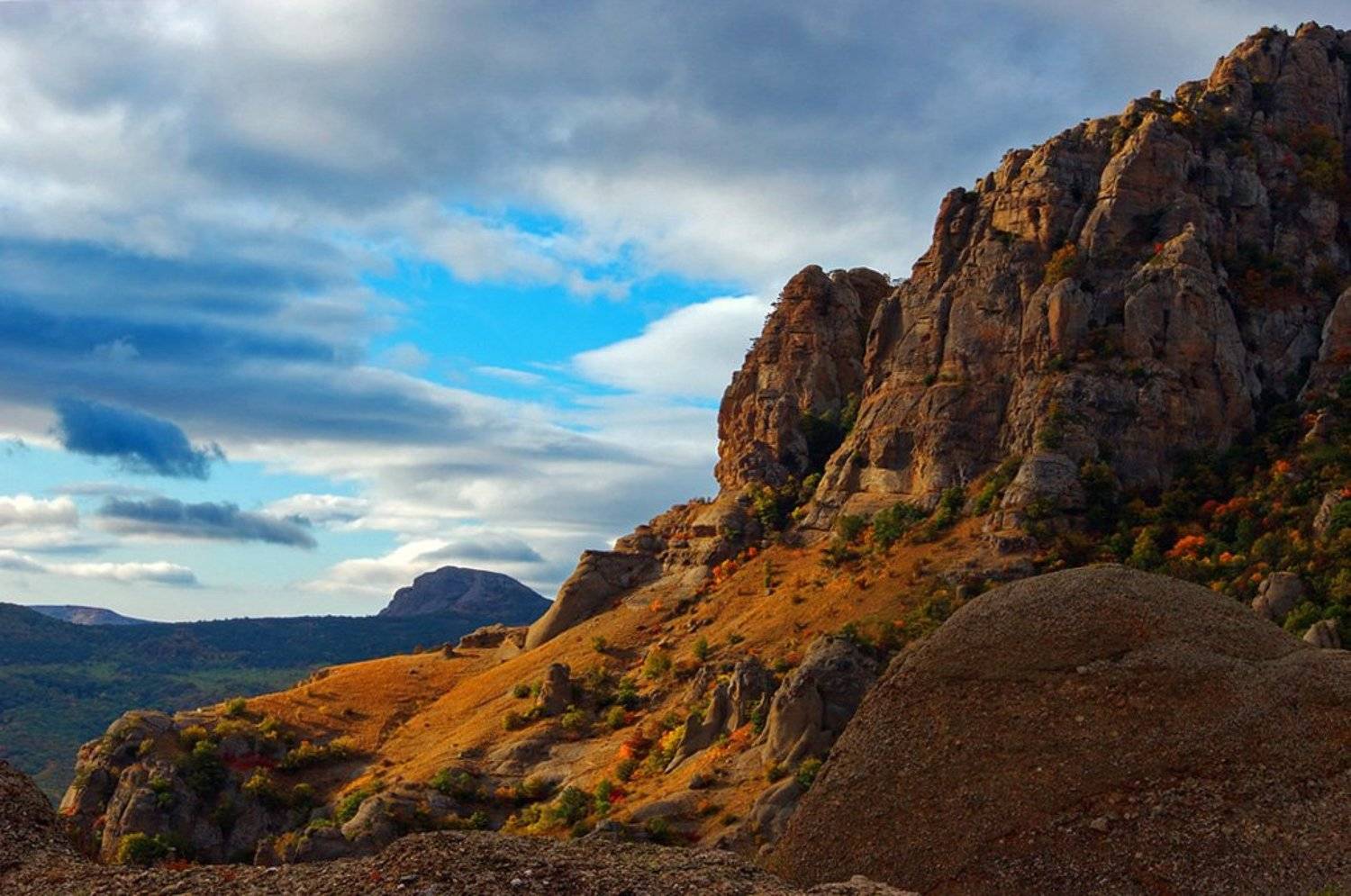 горы, крым, небо, облака, вечер, деревья, пейзаж, природа, свет,  камни, украина, взгляд, отдых, демирджи, камни, вечер,, Сергей Шульга