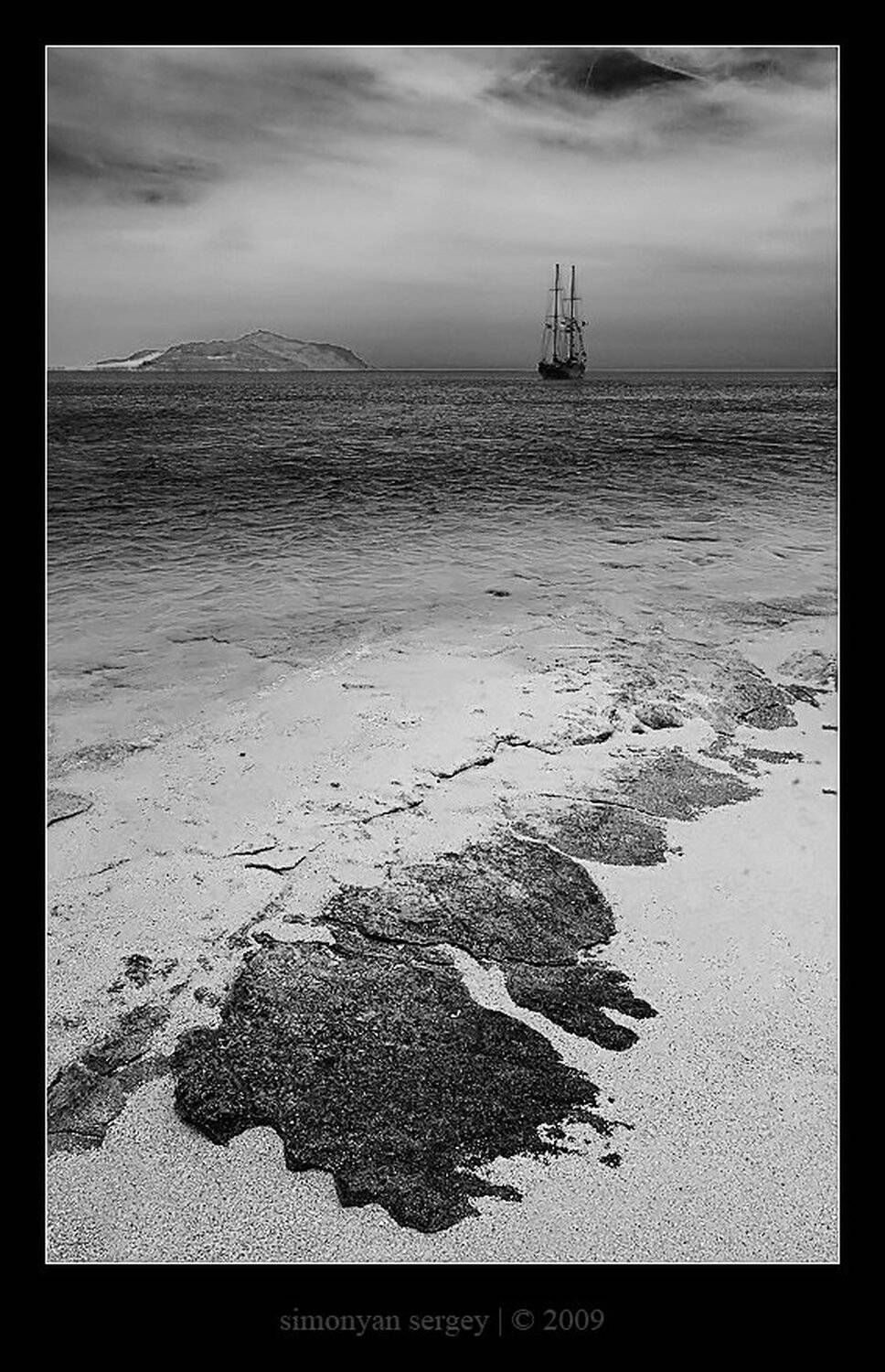 Берег, Корабль, Море, Остров, Чб, Симонян Сергей