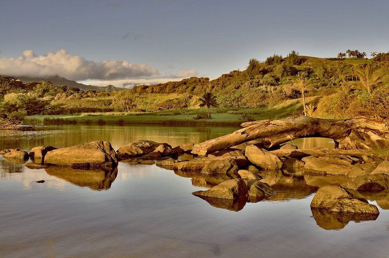 пейзаж, камни, утро, озеро Утреннее фото превью