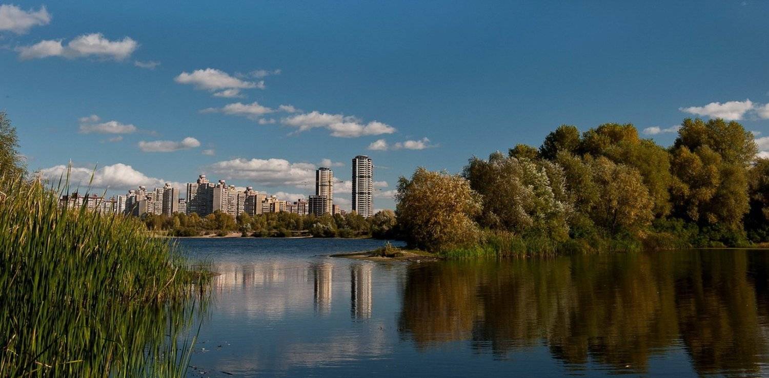 город, река, облака, осень, киев, Elena