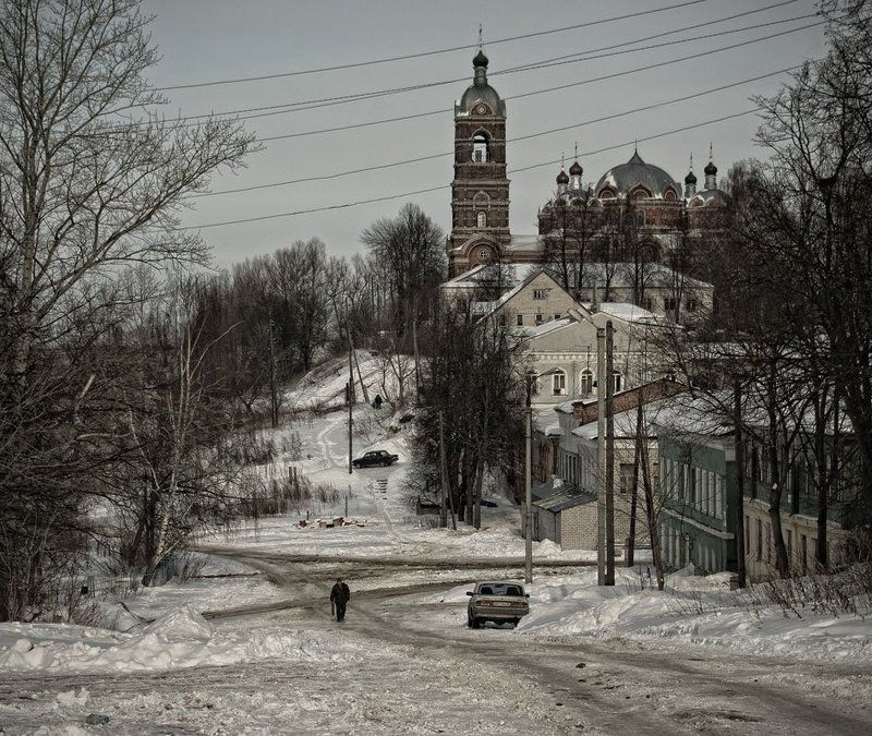 город, провинция, собор, зима, улица Городок провинциальный... фото превью