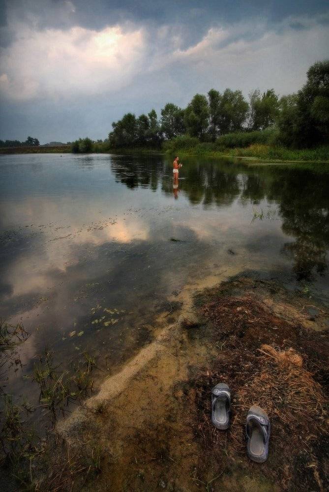 лето, вечер, река, рыбак, Петриченко Валерий