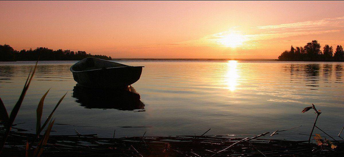 лодка, расвет, озеро, разлив, kisandr