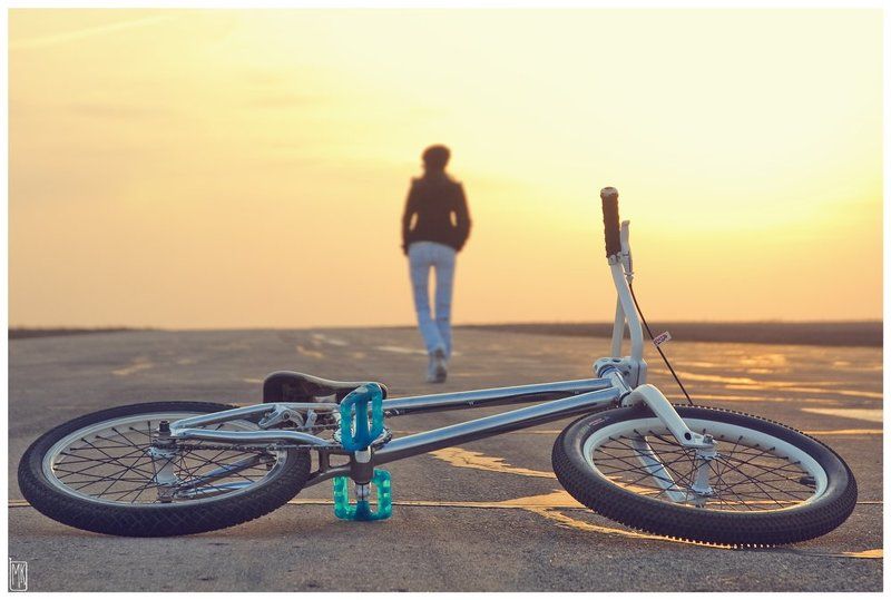девушка, велосипед, закат, bmx  фото превью
