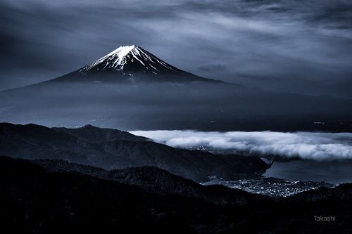 Snow, clouds and town
