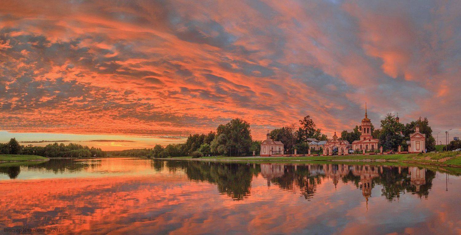 москва, вечер, закат, небо, пруд, алтуфьево, усадьба, храм, крестовоздвиженский, Виктор Климкин
