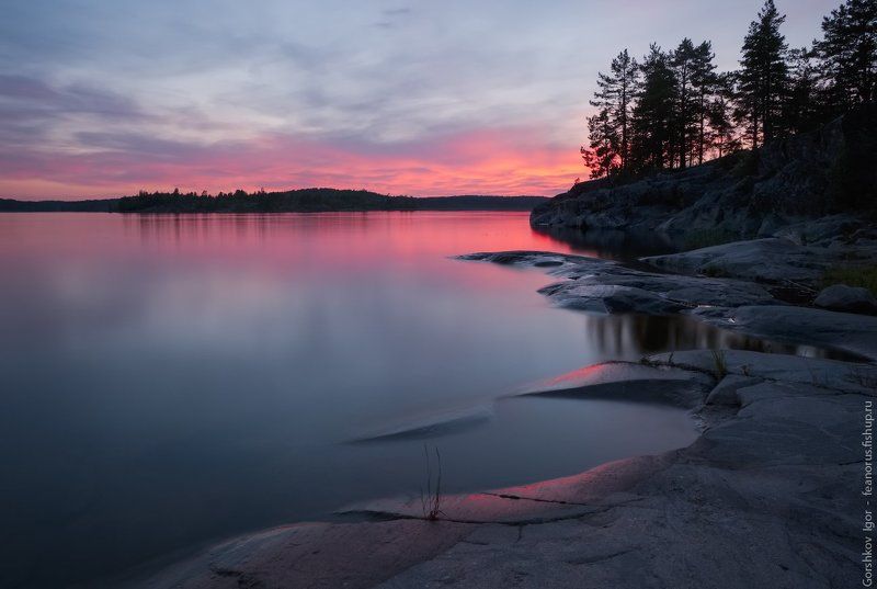 ладога,пейзаж,природа,вечер,закат,камни, острова,шхеры,панорама,россия,озеро,небо, Последние краски заката фото превью