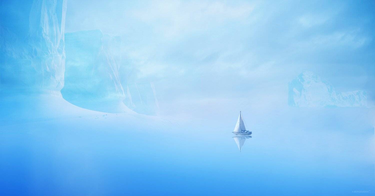 айсберг, парусник, небо, облака, Sergii Vidov