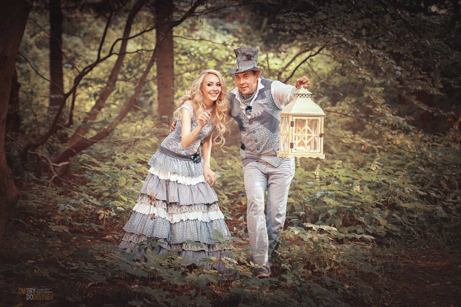 свадьба, жених, невеста, лес, сказка, алиса, шляпник, фонарь, Дмитрий Додельцев