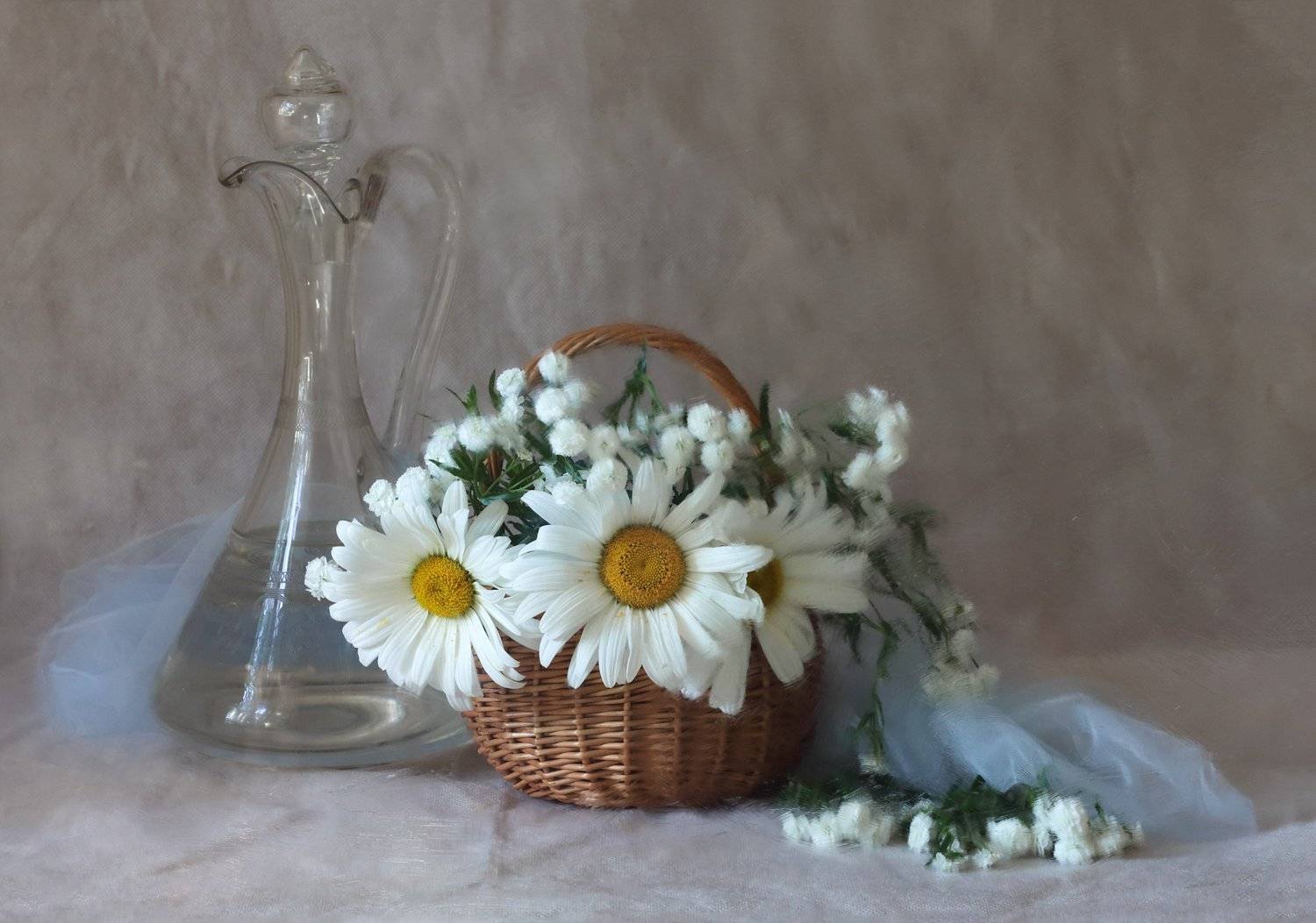 ромашки, корзина, стеклянный, графин, Марина Кулакова
