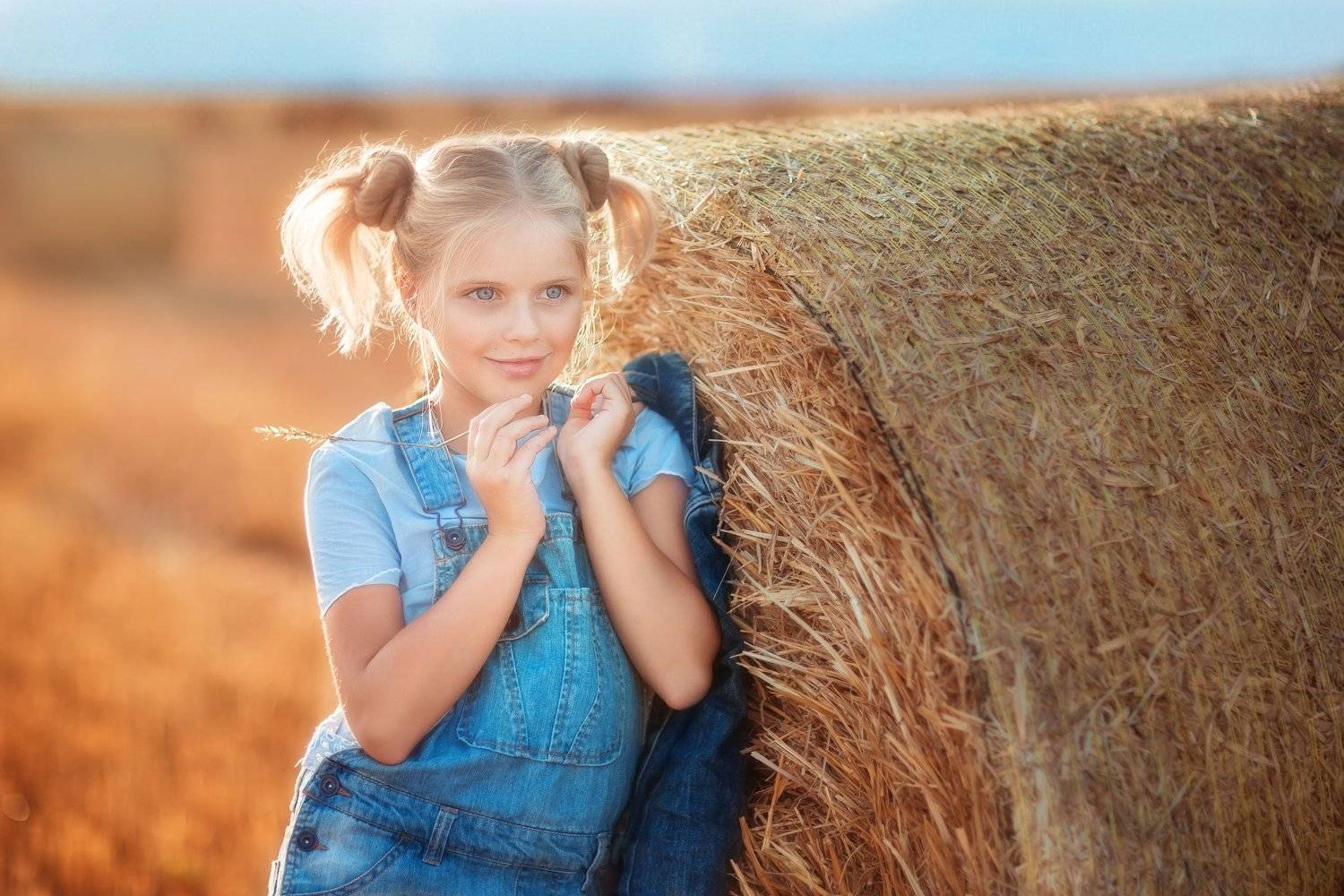 девочка поле солома закат, Марина Акимова