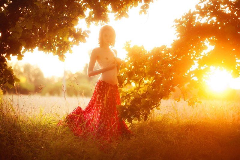 девушка, ню, эротика, природа, закат, солнце Sunset фото превью