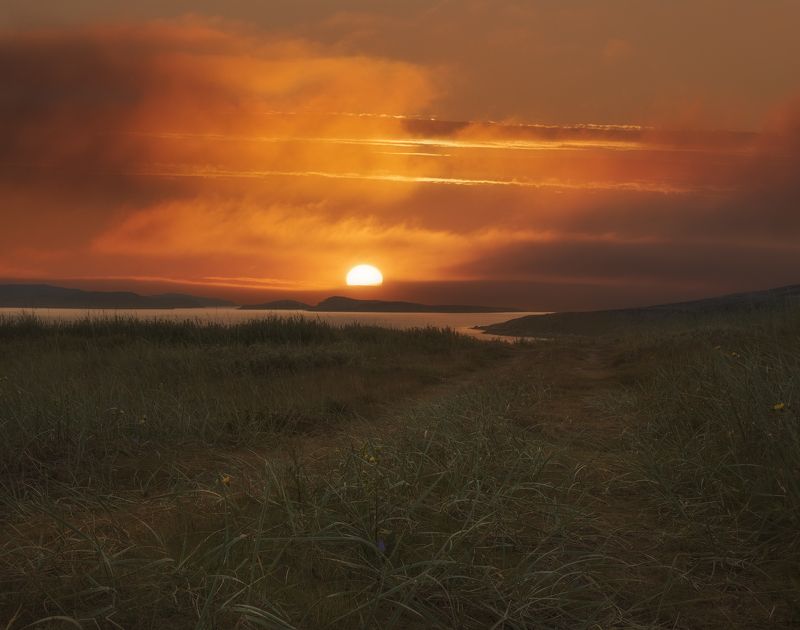 закат, Дальние Зеленцы, Кольский полуостров Дорога к солнцу фото превью