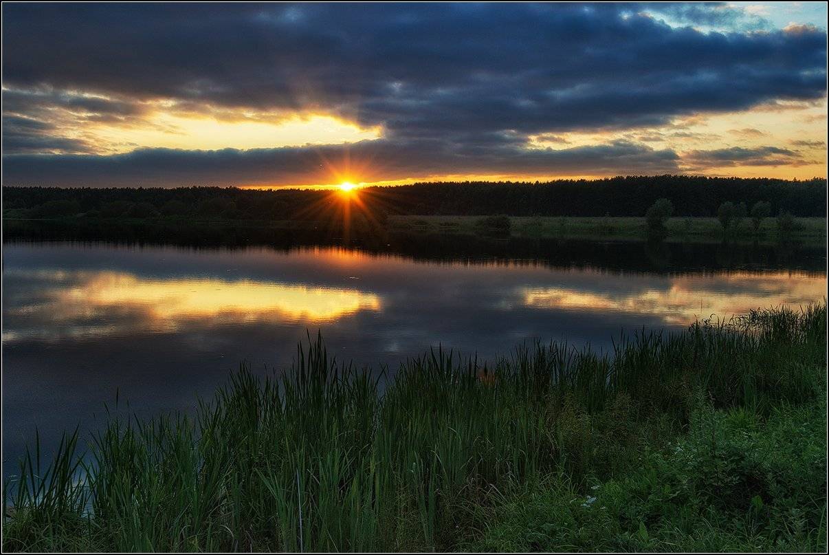 лето, вечер, пруд, солнце, отражение, лес, АНАТОЛИЙ ДОВЫДЕНКО