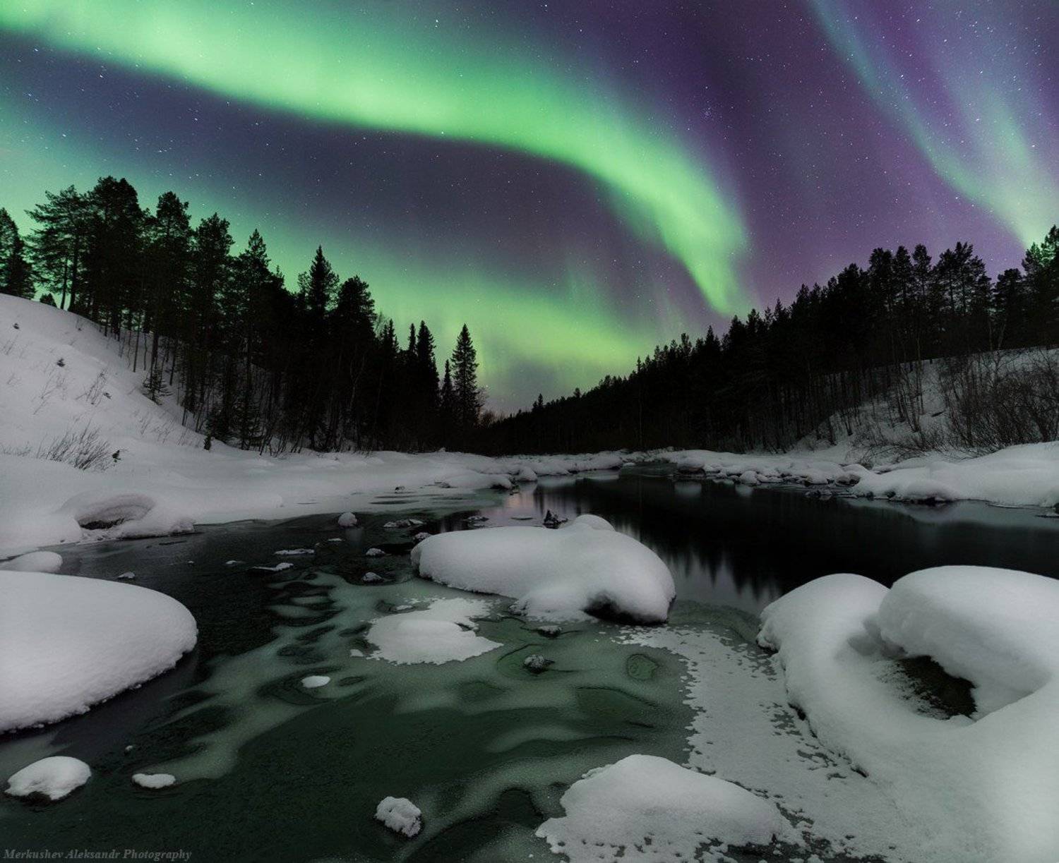 заполярье, северное сияние, ночь, Меркушев Александр