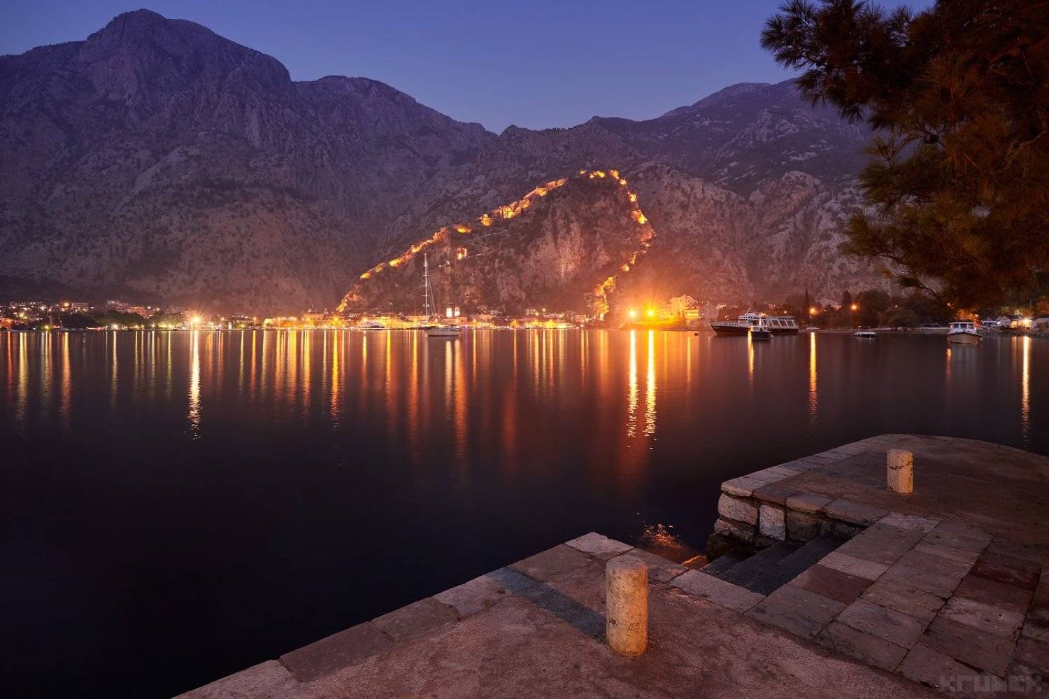 черногория, адриатика, которский залив, котор, ночные огни, KrubeK