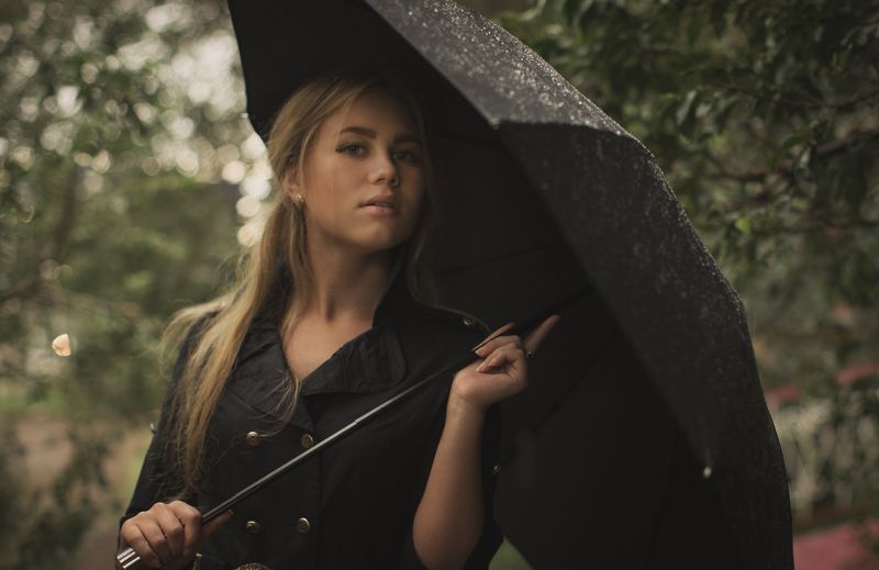 зонт дождь девушка портрет черный зонт фото превью