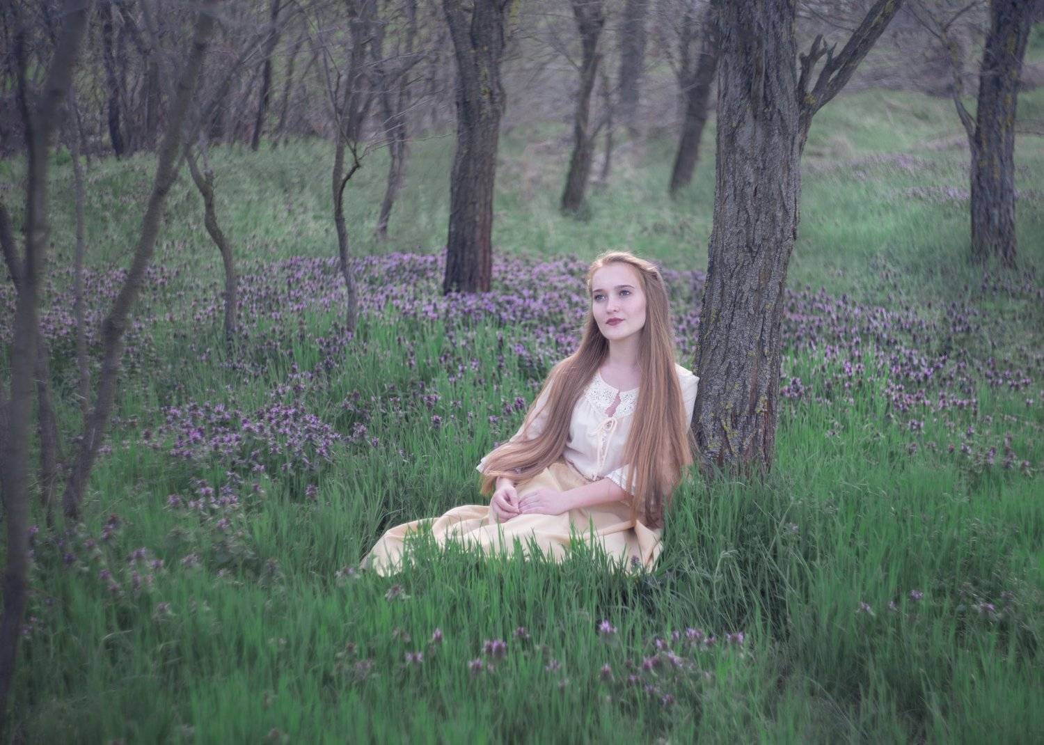 девушка, лес, цветы, поляна, Катарина Винниченко