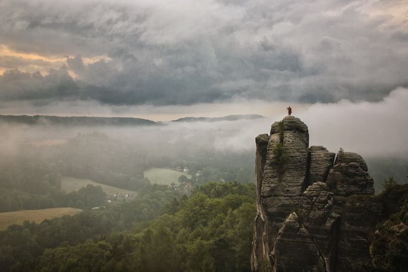 утро туман горы Bastei фото превью