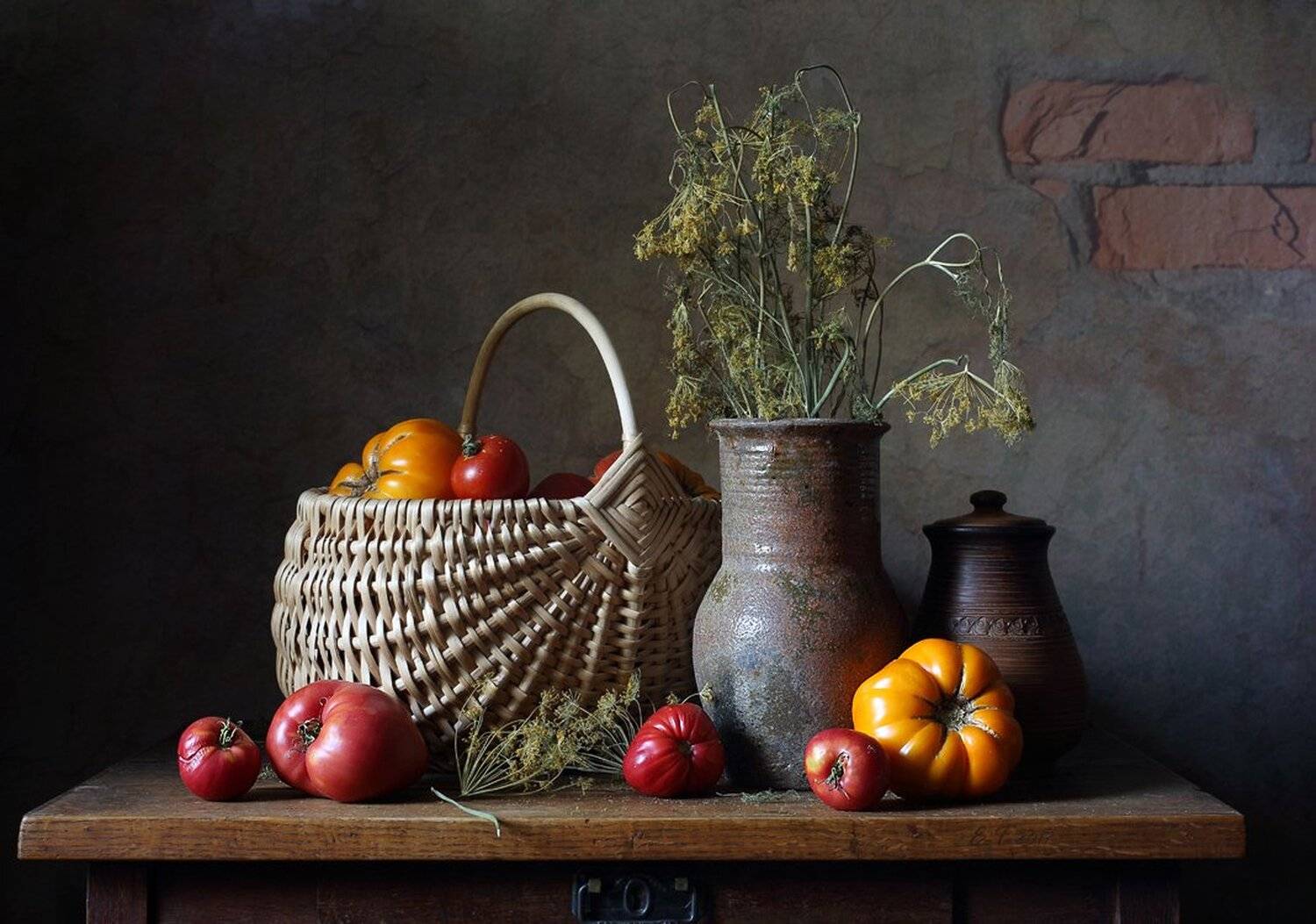 помидоры, томаты, корзина, крынка, укроп, Елена Татульян