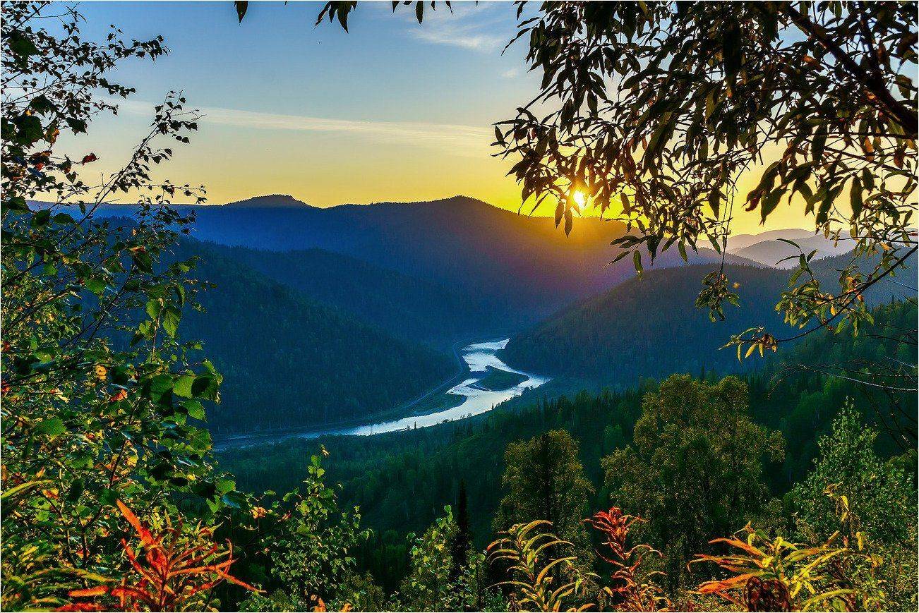 пейзаж, закат, осень, горы, река, Александр Потапов
