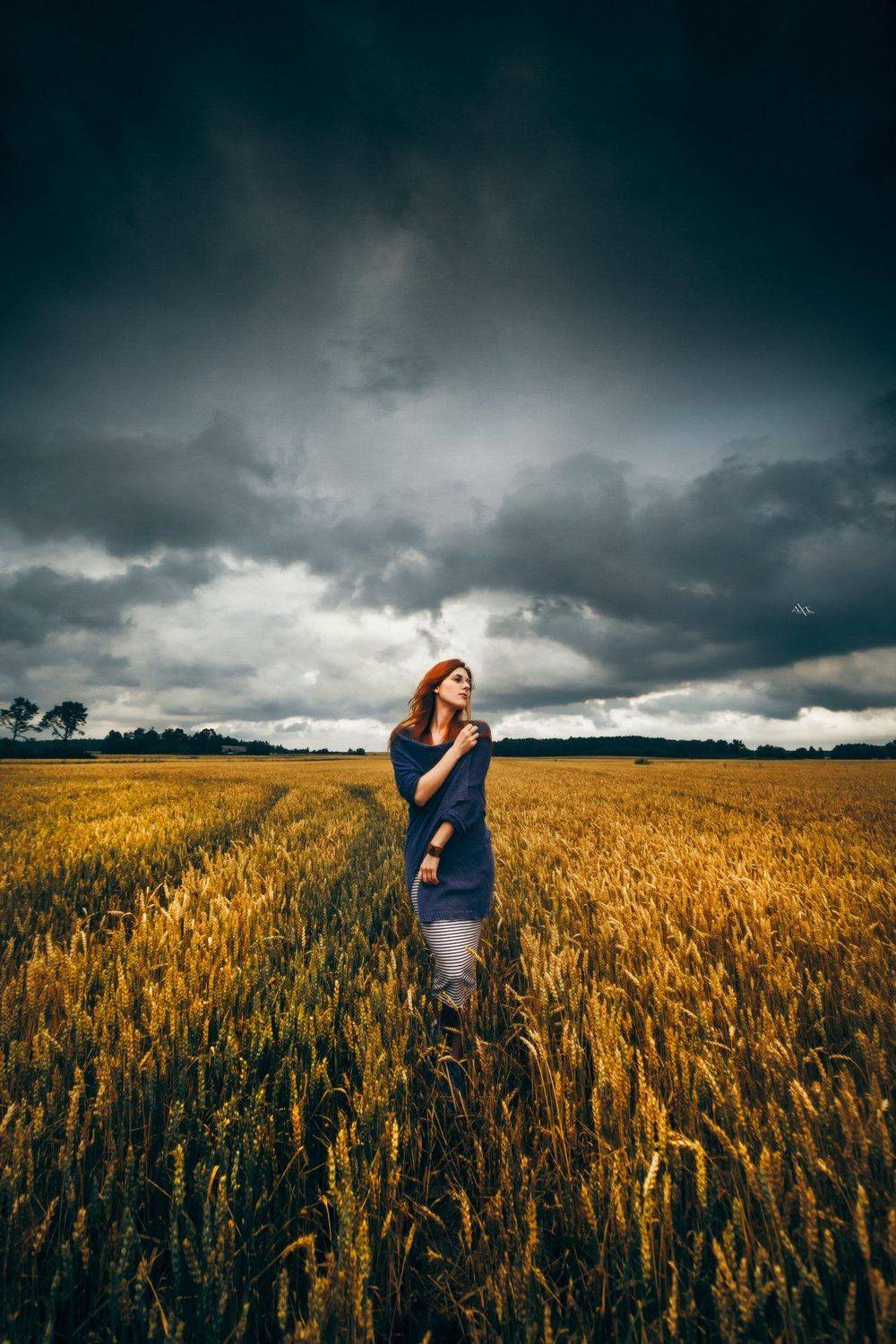 woman, portrait, field, stormy sky, natural light, Руслан Болгов (Axe)