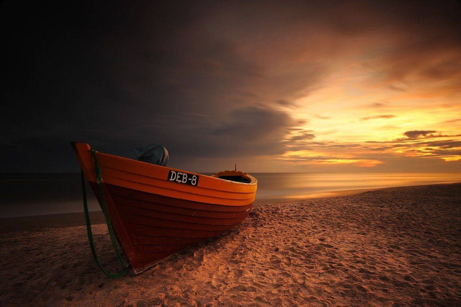 sea, sunrise, baltic, storm, boat, beach, Jacek Lisiewicz
