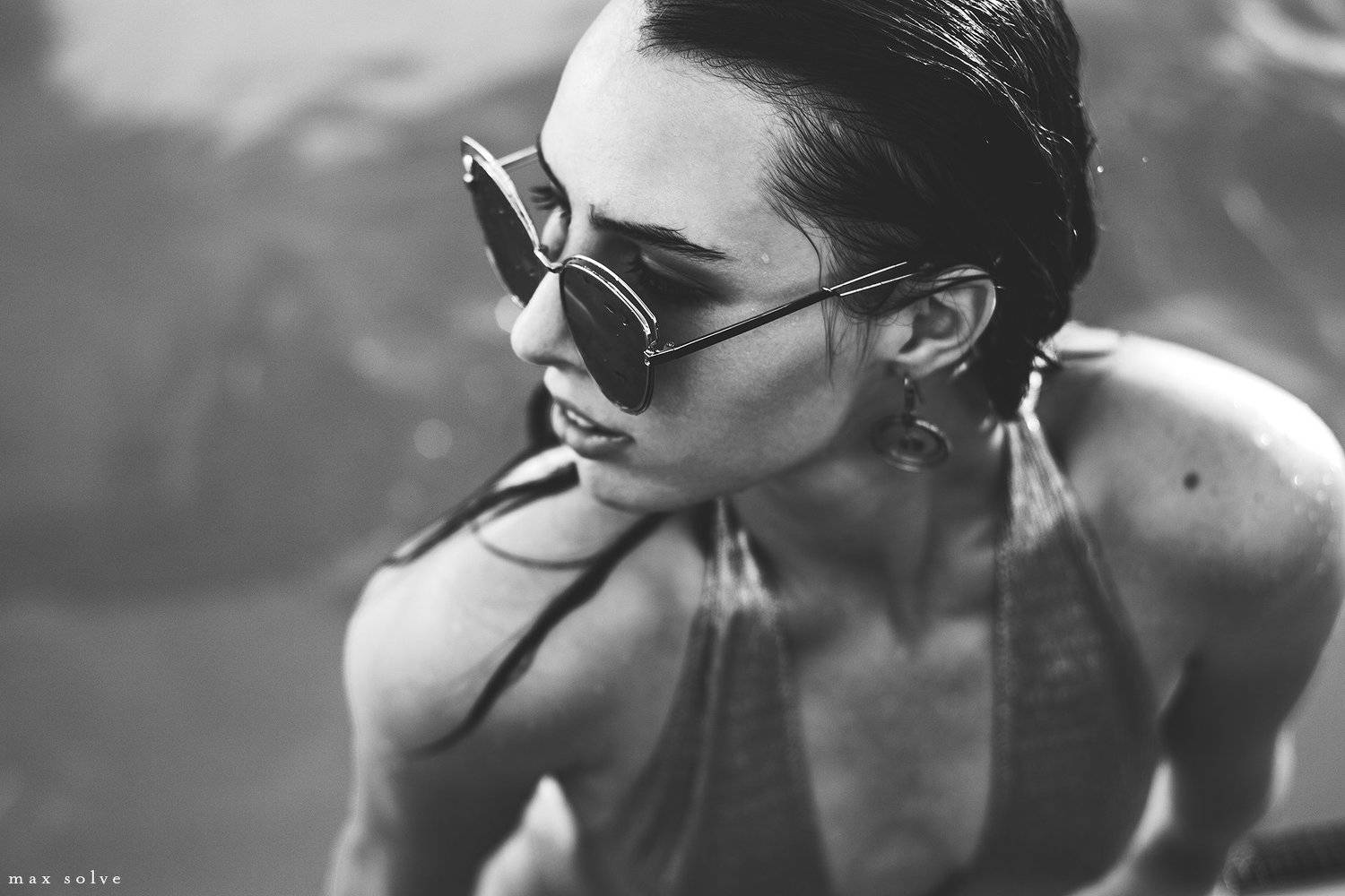 water, fashion , glamour, girl, model, models, girls, sexy, wet, face, hair, sea, summer, sunlight, sunny, glass, bw, blackandwhite,, Max Solve