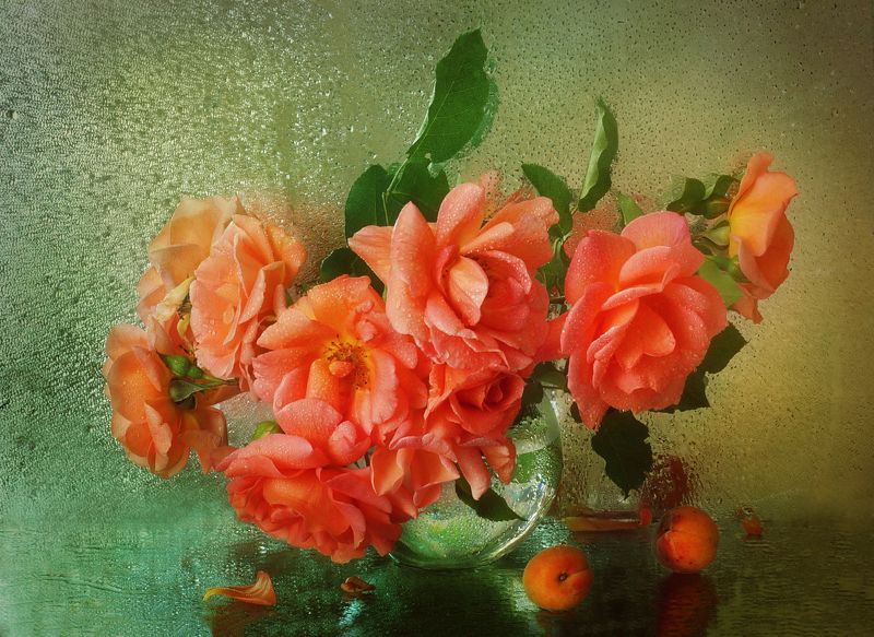 роза, букет, ваза, цветы Персиковый цвет фото превью