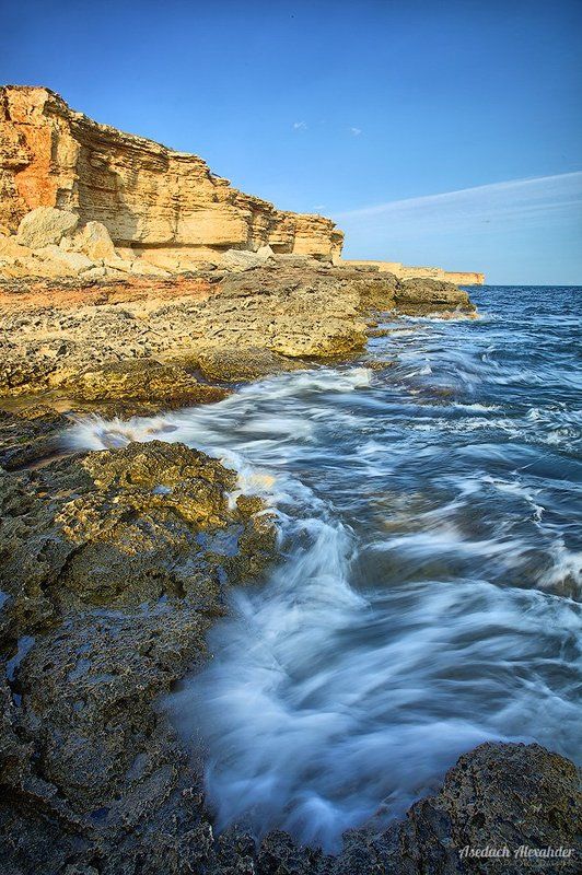 море, закат, утес, крым, тарханкут, вечер, волны Тарханкут фото превью