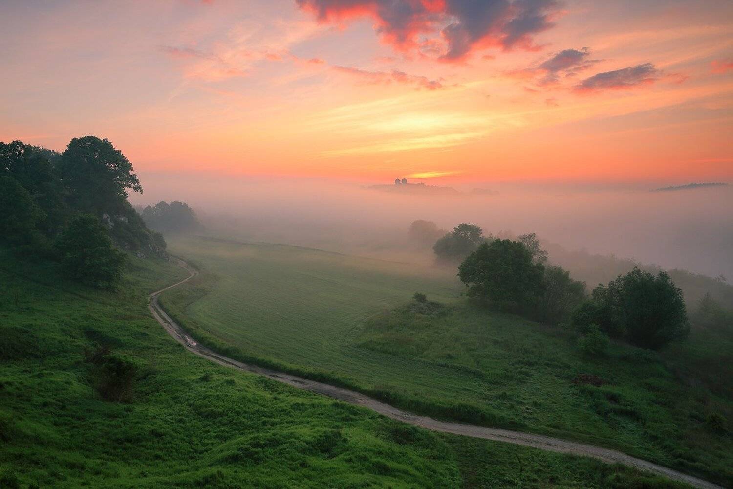 sunrise, spring, tyniec, vistula, morning, monastery, mood, road, sky, Jacek Lisiewicz