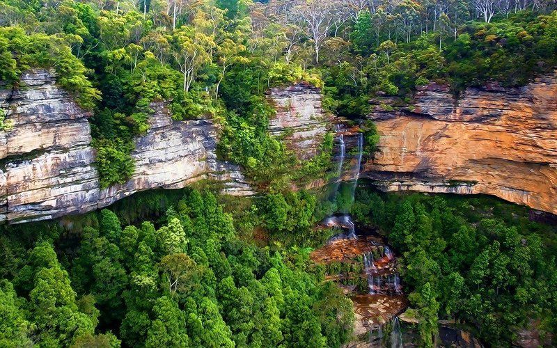 водопад, blue, mountains Вода точит камень фото превью