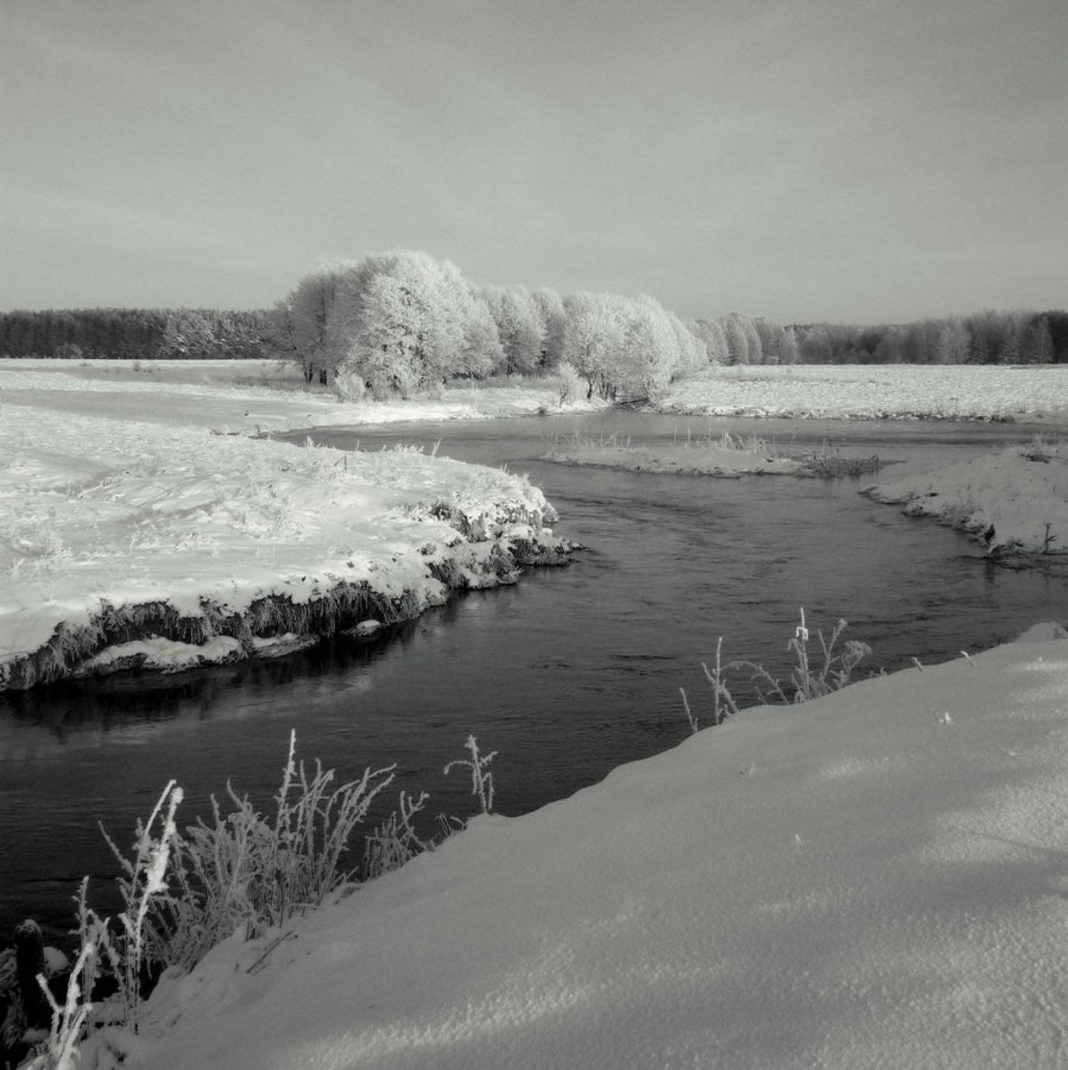 приток, зельва, неман, мороз, ч/б, снег, река, 6х6, Vodyanickii Vladimir