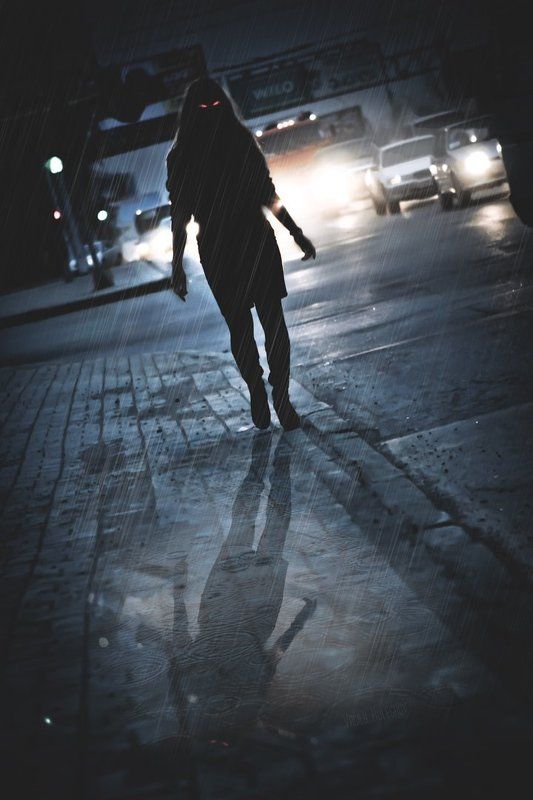 сверхъестественное, рисунок, аниме, девушка, идущая, дорога, тротуар, лужа, капли, дождь, ливень, воронки, сумерки, ночь, город, новосибирск, supernatural, anime, paint, girl, rain, road, twilight, night Сверхъестественное фото превью