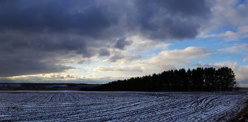 природа, зауралье, пейзаж, первый, снег, поле, лес, облака Первый снег фото превью