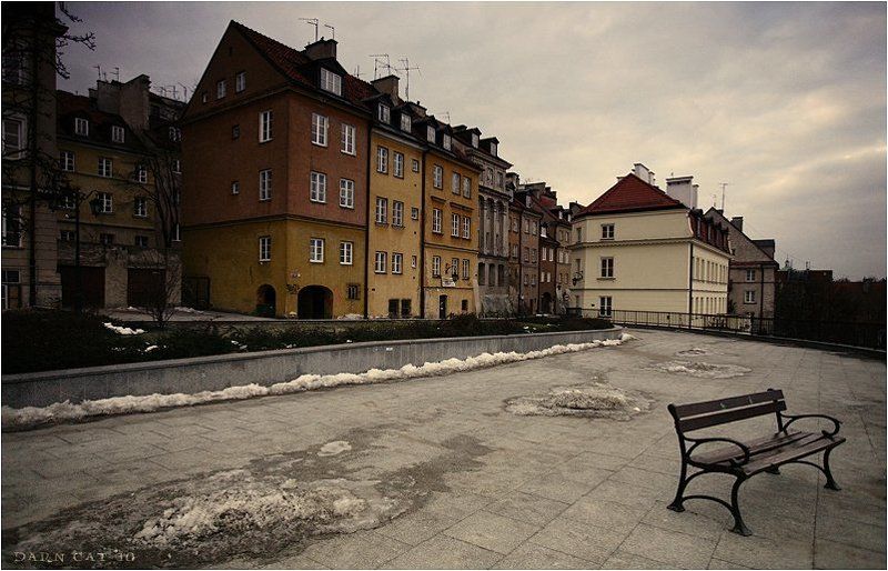 польша, варшава, скамейка, март, снег, город, вечер Дождаться весны... фото превью