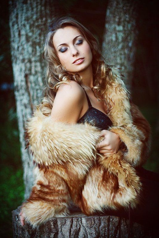 девушка, юля, глаза, макияж, шуба, мех, лес ***** фото превью