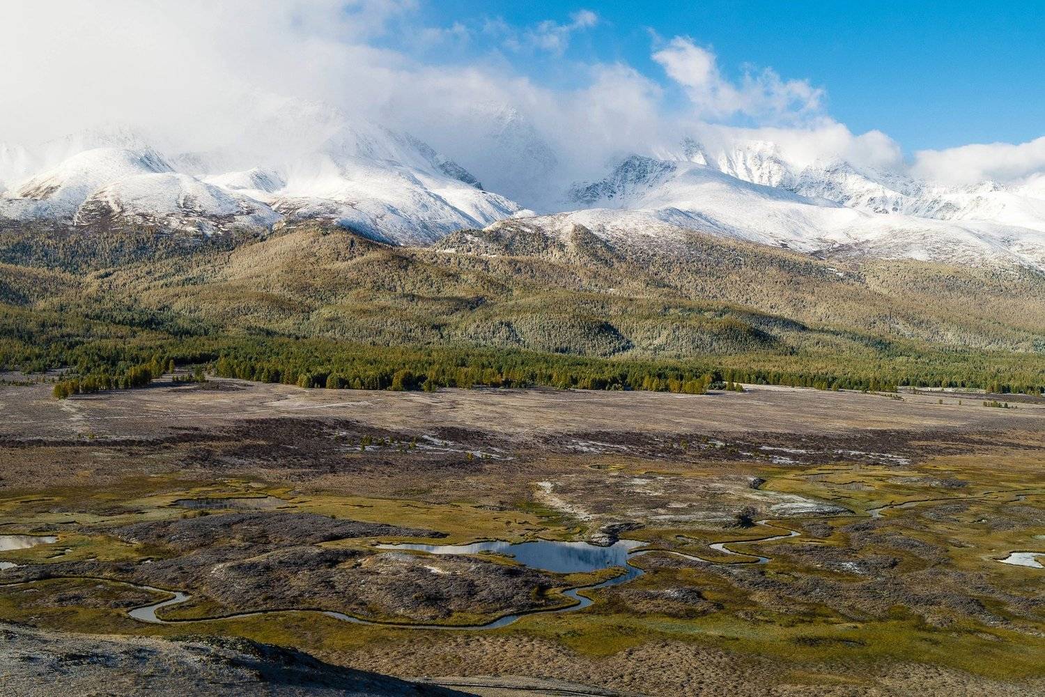 природа пейзаж алтай осень озеро снег утро, Людмила