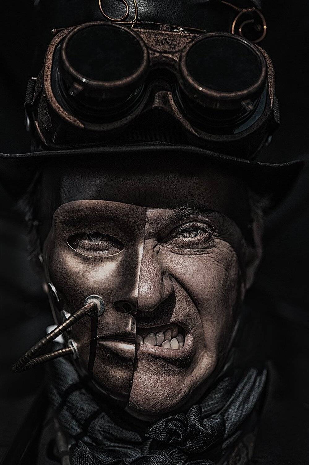 портрет, мужской, жанр, очки, гримасса, глаза, маска, шляпа, стим панк, Дарья Комарова