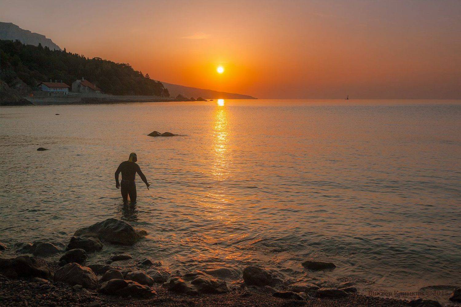 море, крым, утро, восход, пловец, ныряльщик, купание, Виктор Климкин