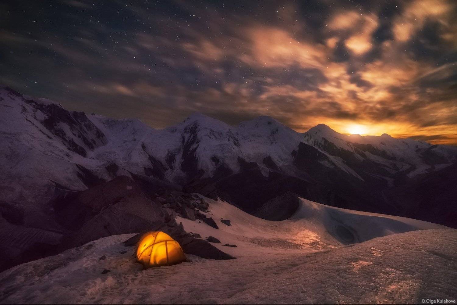 горы, ночь, луна, закат луны, баянкол, пик астана, пик казахстан, пик баянкол, тянь-шань, Ольга Кулакова