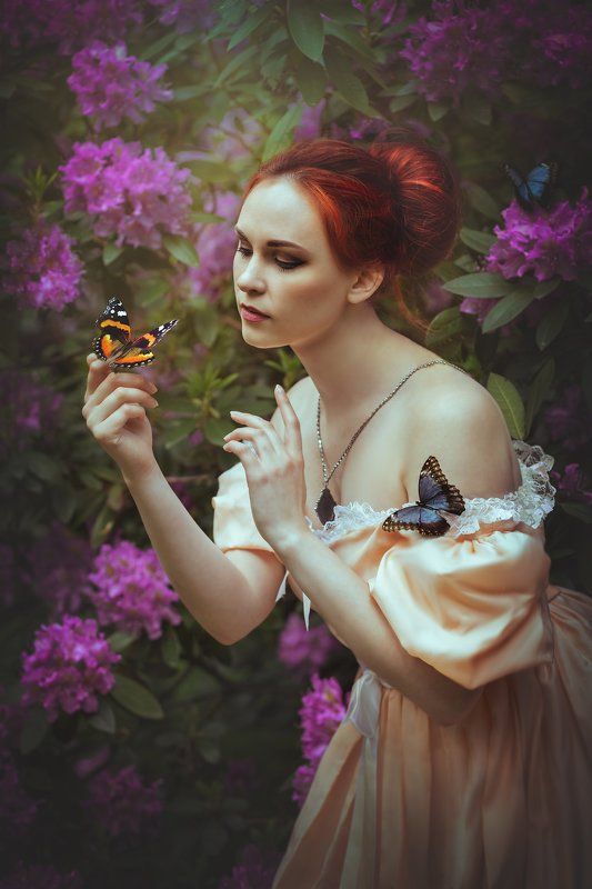 garden butterfly girl portrait Revena фото превью
