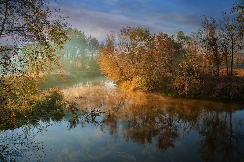 осень,утро,берег,река За поворотом - осень ... фото превью
