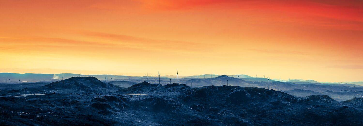 Guarda, Portugal, panorama, morning, day, landscape, rising sun, cloudscape, fog, mountains, color, wind, turbine, Antonio Coelho