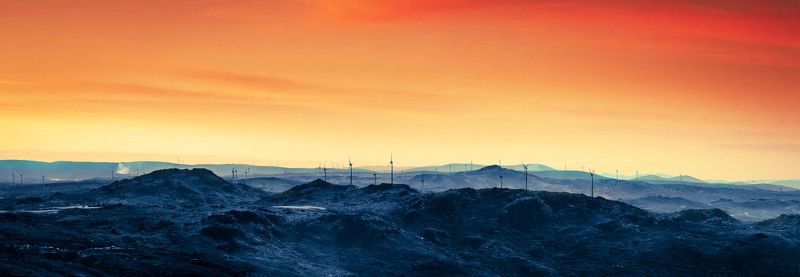 Guarda, Portugal, panorama, morning, day, landscape, rising sun, cloudscape, fog, mountains, color, wind, turbine Horizon фото превью